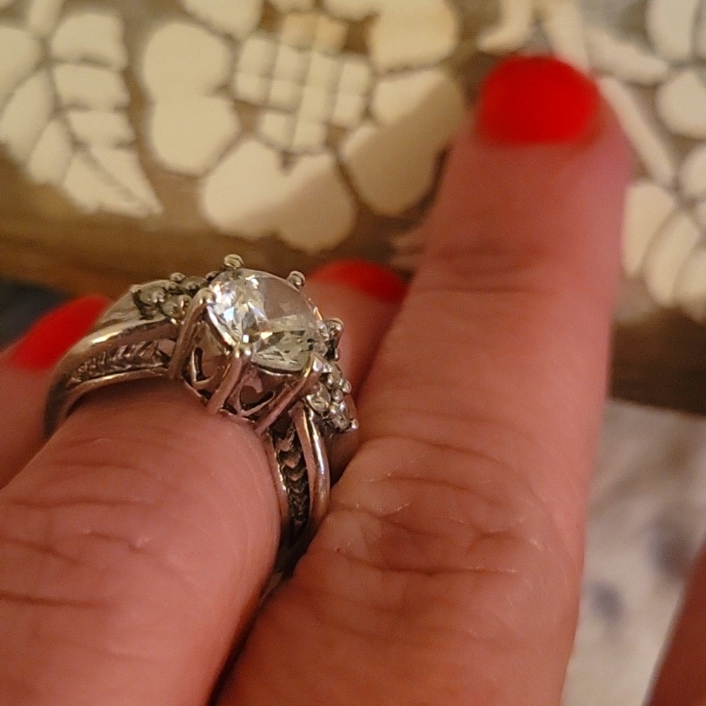 Sterling Silver Engagement Ring With Hearts - Picture 5 of 5